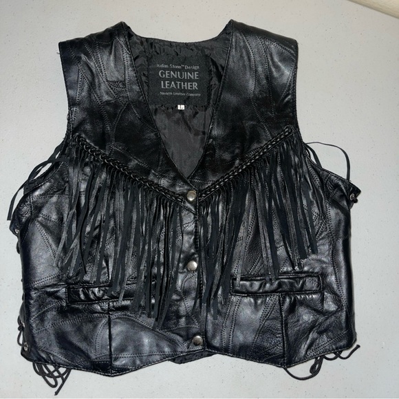 Navarre leather Company Moto Black Leather Fringe Vest medium - Picture 1 of 10